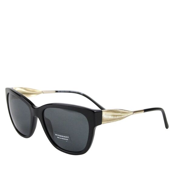 Burberry Women's Golden Accent Black Plastic Cat Eye Sunglasses